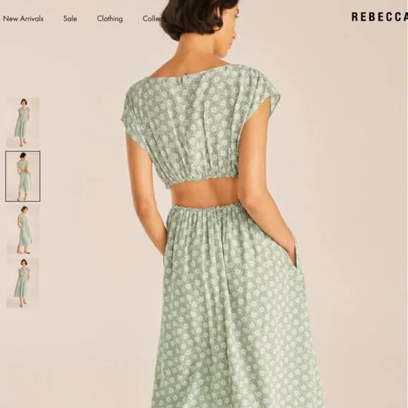 NEW Rebecca Taylor Floral Print Silk Cutout Midi Dress summer vacation - Picture 3 of 5